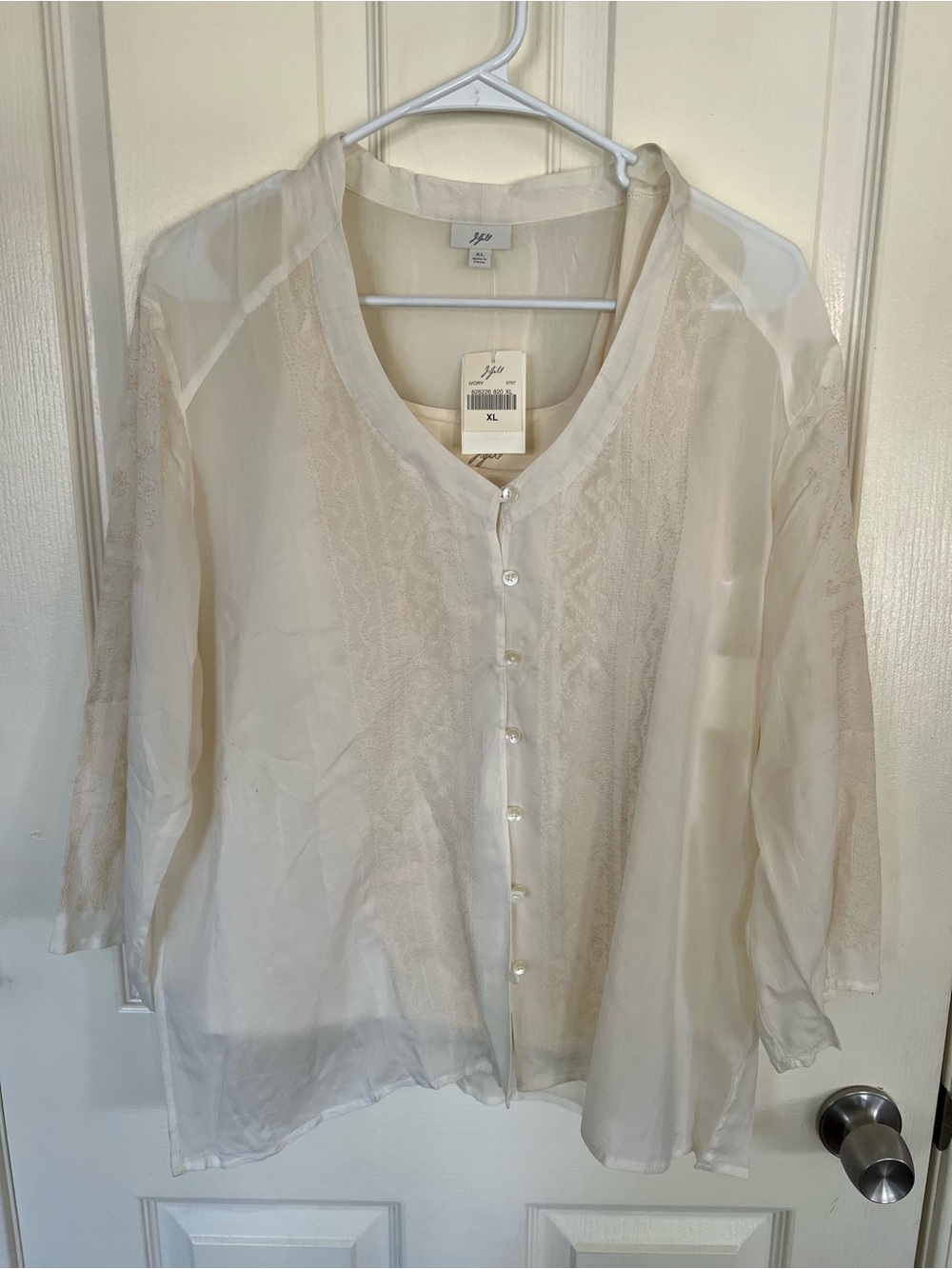 J. Jill Ivory Embroidered Sheer Button Front Tunic 2 Piece Set  XL NWT